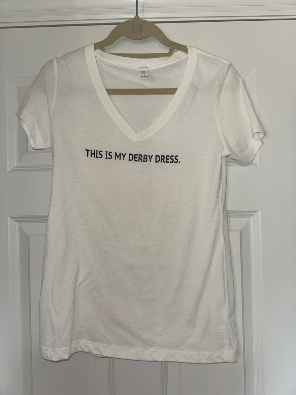 White V-Neck Tee "This Is My Derby Dress."